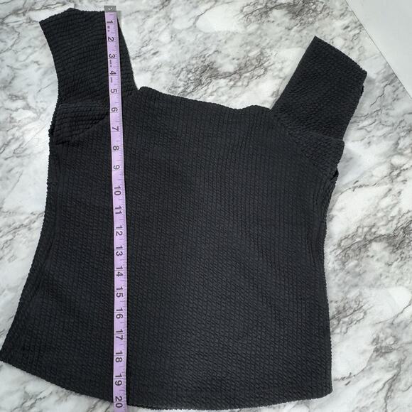 Anthropologie Maeve Womens Small Textured Top Gathered Front Sweetheart Black - Picture 4 of 7